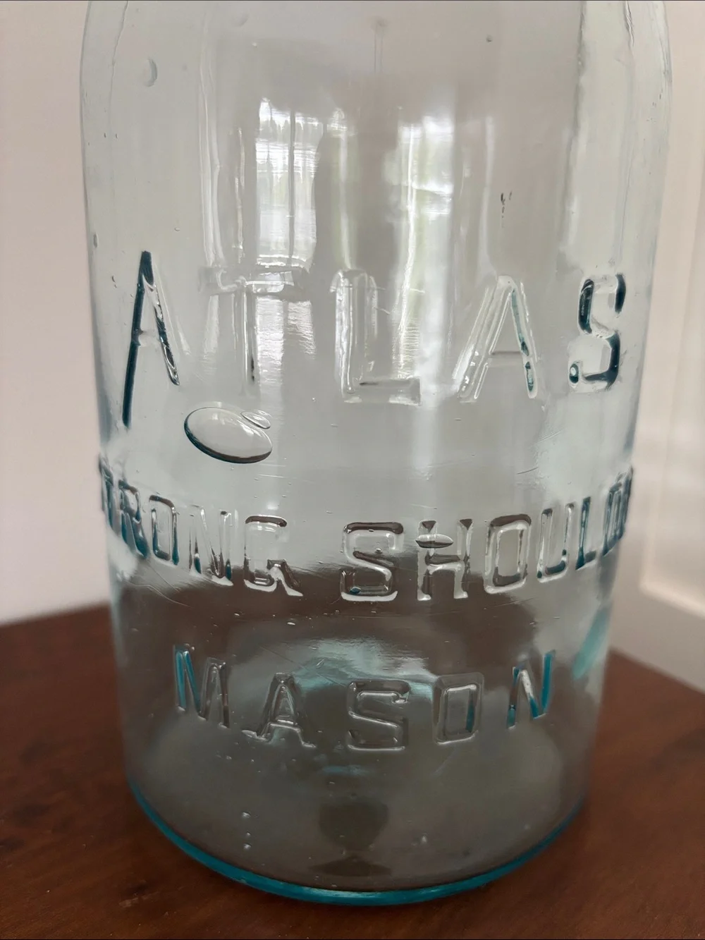 Strong Shoulder Mason Jar - Aqua Glass